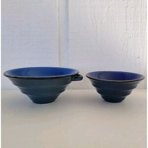 Williams Sonoma Set of 2 Blue Nesting Bowls Rice Tiered Pasta Soup Handle Ribbed